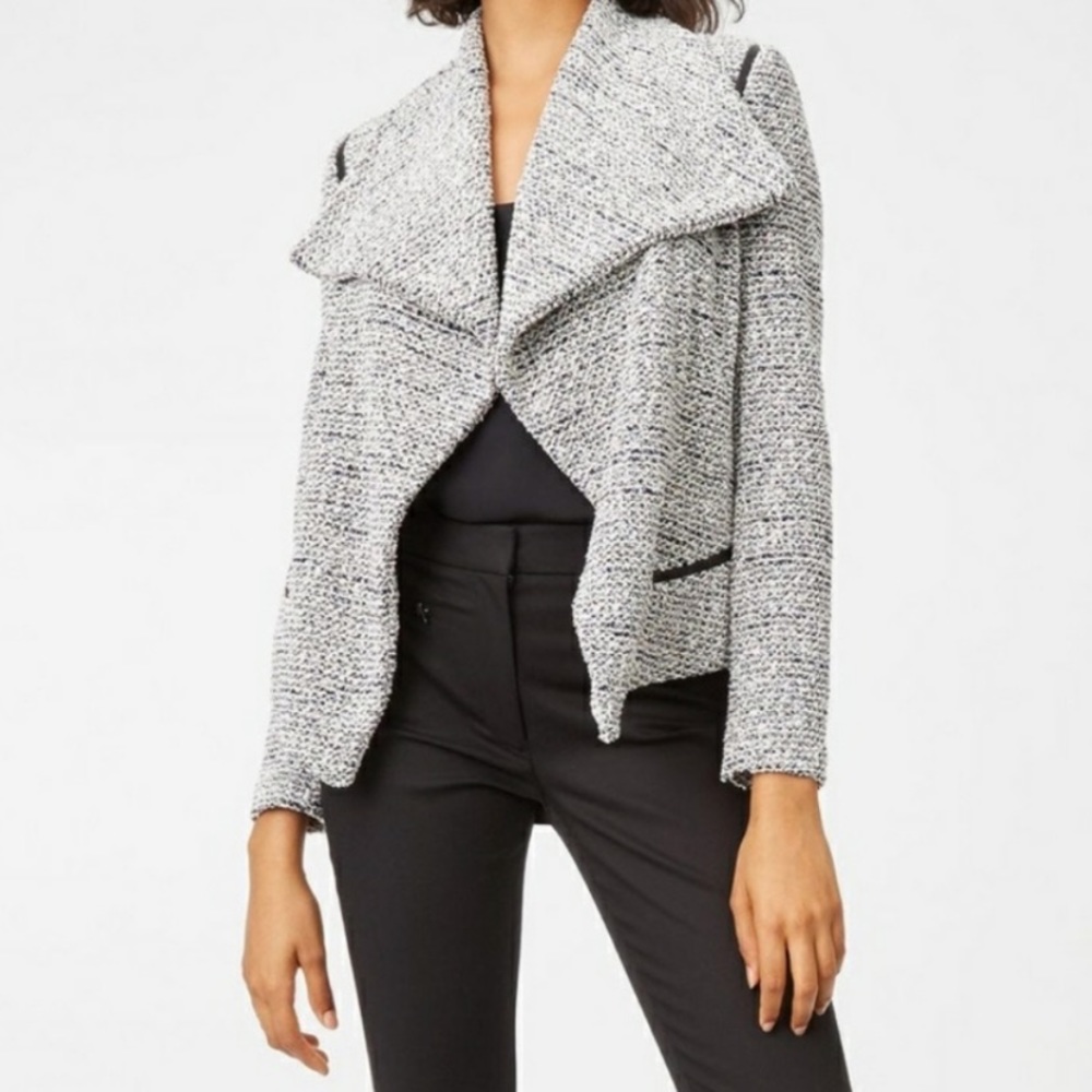 Club Monaco black and white jacket lamb leather trim
